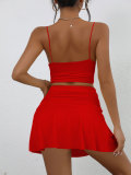 Women's Summer Solid Color Sexy Low Back Strap Two Piece Skirt Set