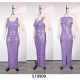 Women's African Fashion Sequin Sleeveless Dress Blazer Set