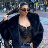 Women's Autumn Winter Short Fashion Faux Fur Plush Turndown Collar Coat