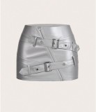 Women's Tight Fitting Street Fashion Sexy Belted Leather Skirt