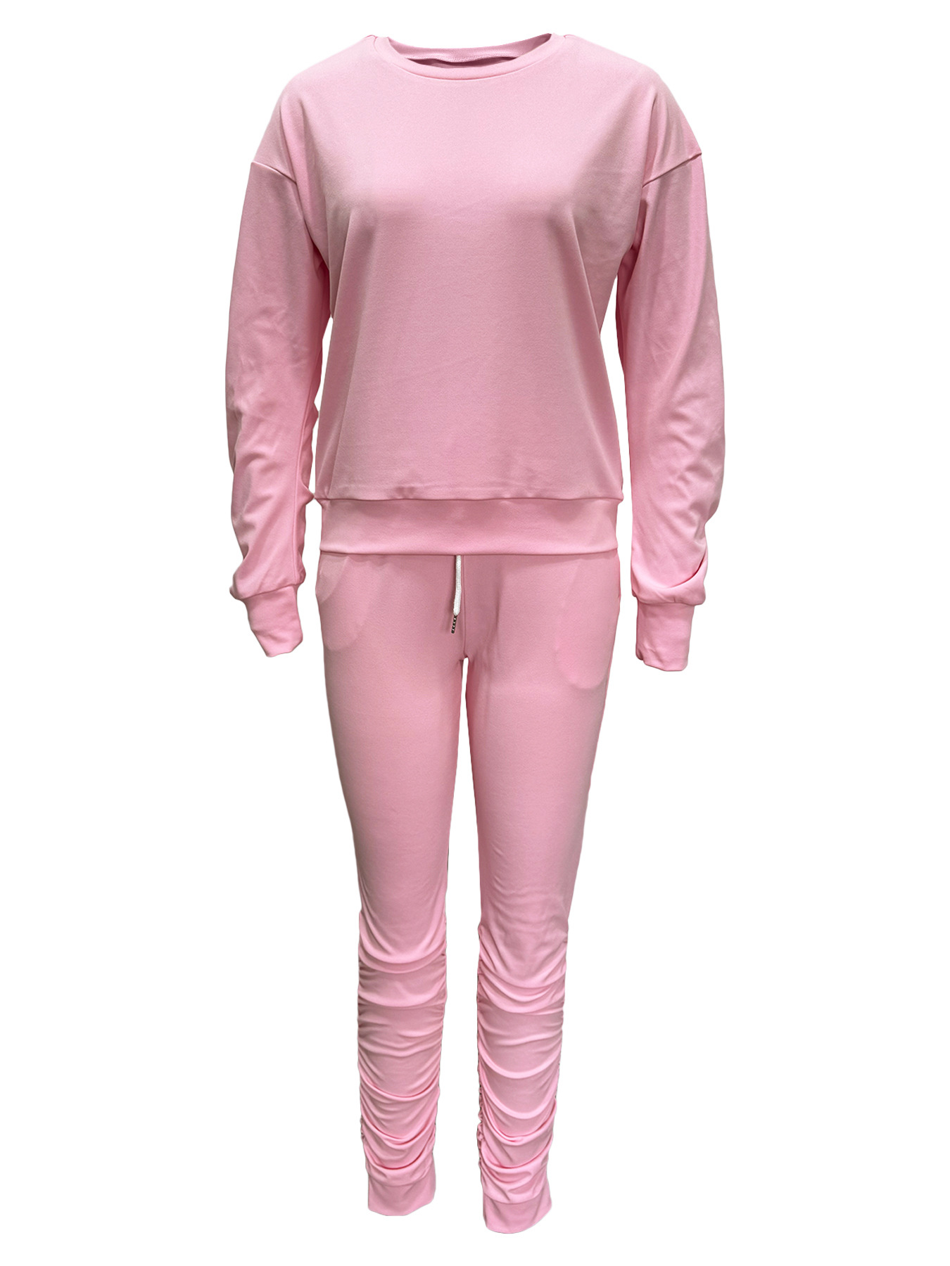 Women's Spring Autumn Fashion Solid Color Round Neck Sport Casual Two-Piece Pants Set