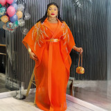 Women's African Plus Size Robe and Dress Solid Color Two-Piece Set