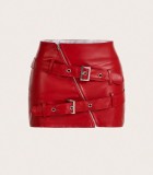 Women's Tight Fitting Street Fashion Sexy Belted Leather Skirt