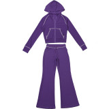 Women's Autumn Winter Fashion Chic Casual Career Hooded Zip-Up Top and Pants Set