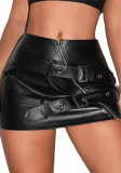 Women's Tight Fitting Street Fashion Sexy Belted Leather Skirt
