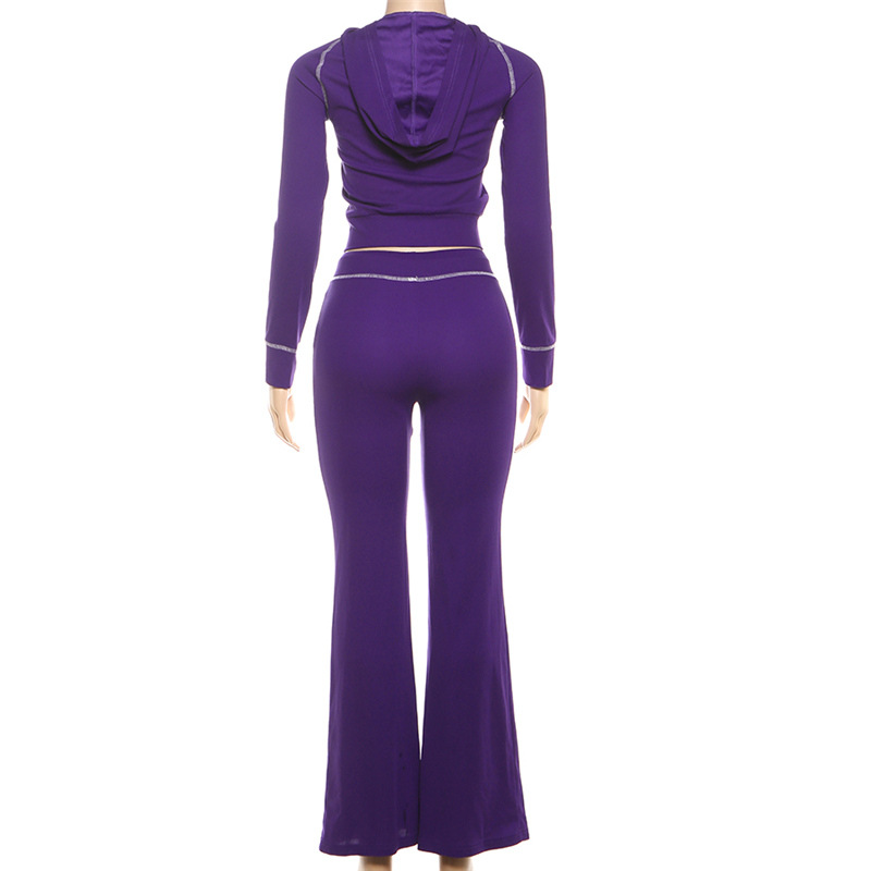 Women's Autumn Winter Fashion Chic Casual Career Hooded Zip-Up Top and Pants Set