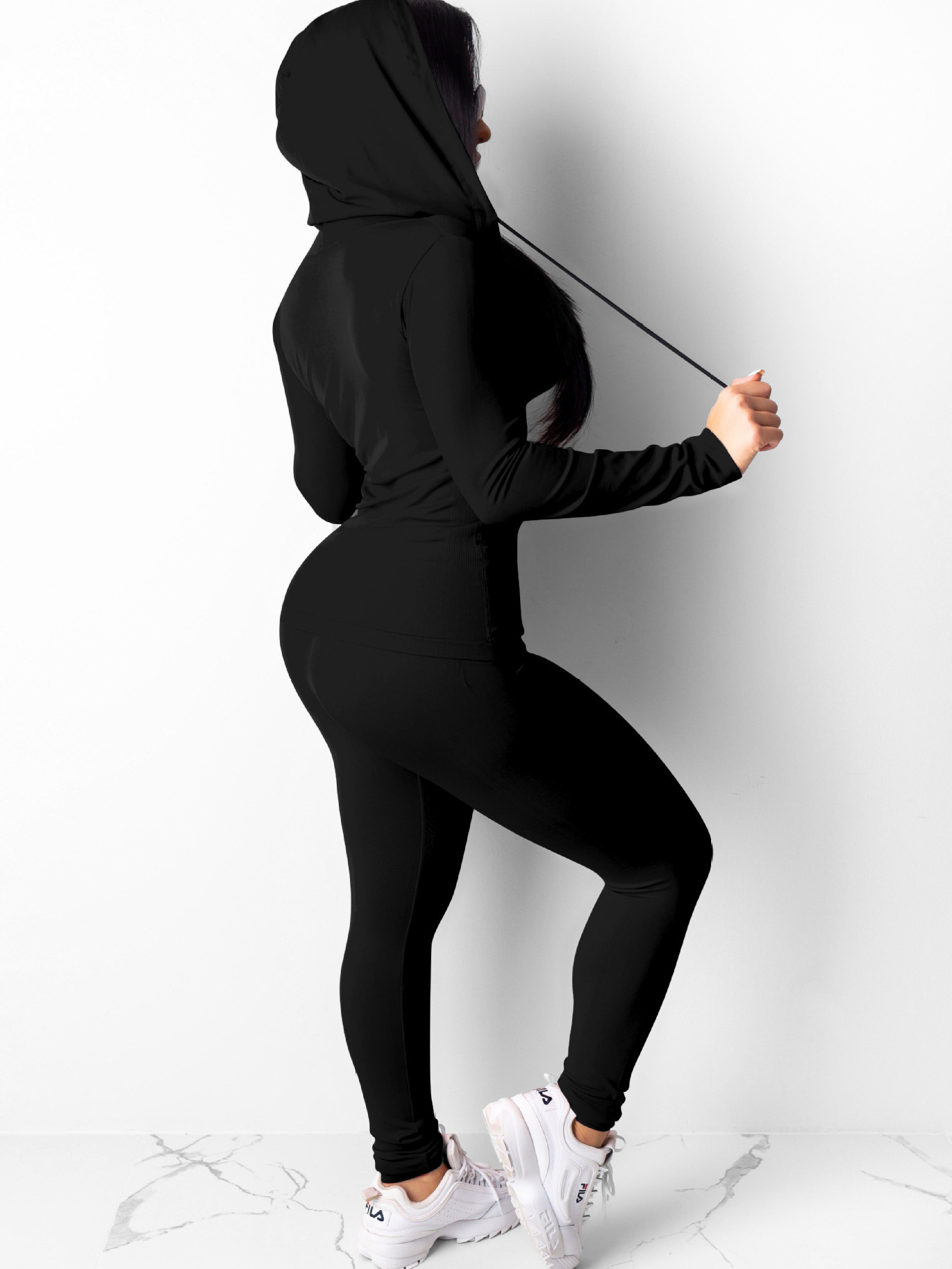 Women's Fashion High Stretch Hooded Sport Casual Two-Piece Pants Set