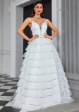Women's Strapless V-Neck Tiered Puffy Formal Party Evening Dress