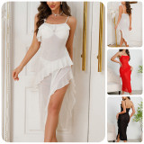 Sheer Mesh Slim-Waist Strap Dress Sexy See-Through Nightgown