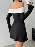 Women's Autumn Winter Off Shoulder Bell Sleeve Long Sleeve Dress