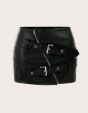 Women's Tight Fitting Street Fashion Sexy Belted Leather Skirt