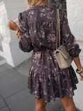 Women's Fashion Elegant Casual Holidays Floral Print Lantern Sleeve Long Sleeve Dress