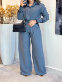 Women's Fashion Patchwork Turndown Collar Long Sleeve Two-Piece Pants Set