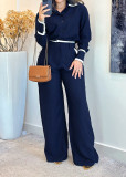 Women's Fashion Patchwork Turndown Collar Long Sleeve Two-Piece Pants Set