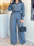 Women's Fashion Patchwork Turndown Collar Long Sleeve Two-Piece Pants Set