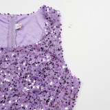 Women's African Fashion Sequin Sleeveless Dress Blazer Set