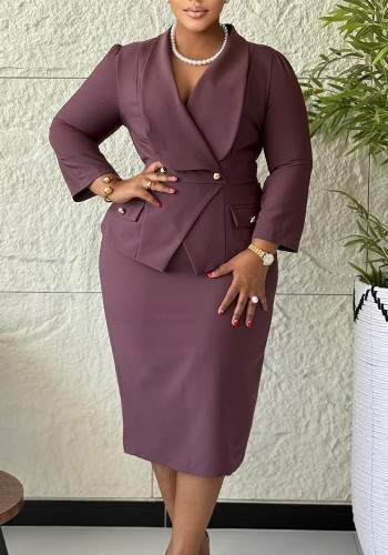 Women's Autumn Fashion Chic Elegant Solid Color Bodycon African Dress