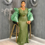 Women's African Plus Size Sequins High Waist Christmas Party Dress