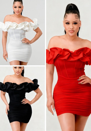 Women's Fashion Sexy Ruffle Off Shoulder Bodycon Dress