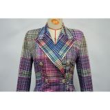 Women's Autumn Winter Career Fashion Plaid Print Long Sleeve Slim Fit Blazer Trousers Suits