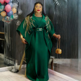 Women's African Plus Size Robe and Dress Solid Color Two-Piece Set