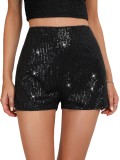 Women's Fashion Glitter Sequin Slim Fit Solid Color Black Sexy Straight Leg Shorts