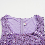 Women's African Fashion Sequin Sleeveless Dress Blazer Set