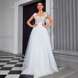 Women's Strapless Elegant Chic Patchwork Mesh Evening Dress