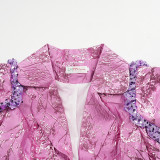 Women's African Fashion Sequin Sleeveless Dress Blazer Set