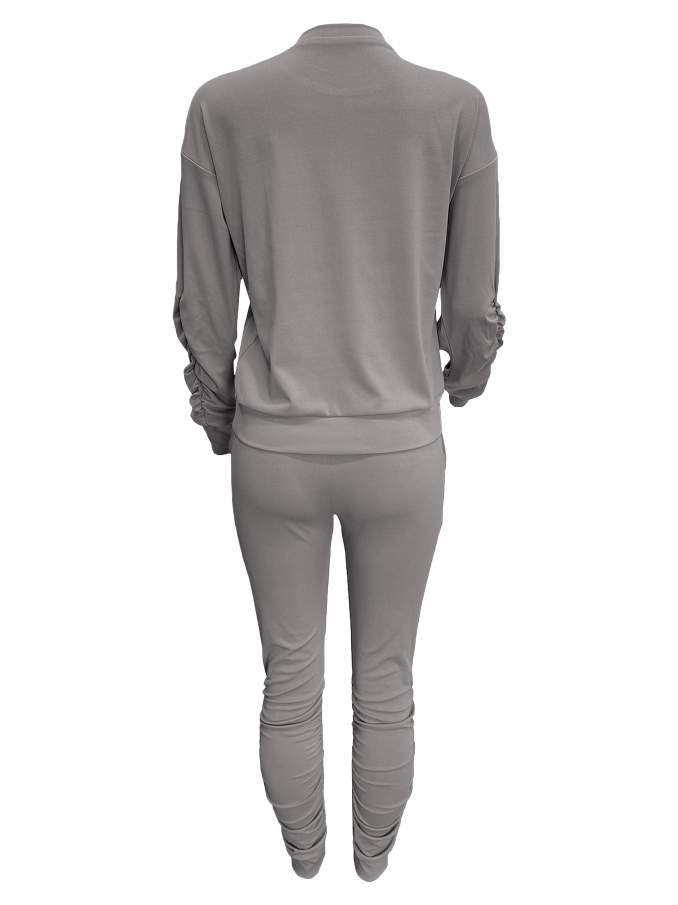 Women's Spring Autumn Fashion Solid Color Round Neck Sport Casual Two-Piece Pants Set