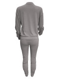 Women's Spring Autumn Fashion Solid Color Round Neck Sport Casual Two-Piece Pants Set