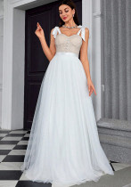 Women's Strapless Elegant Chic Patchwork Mesh Evening Dress