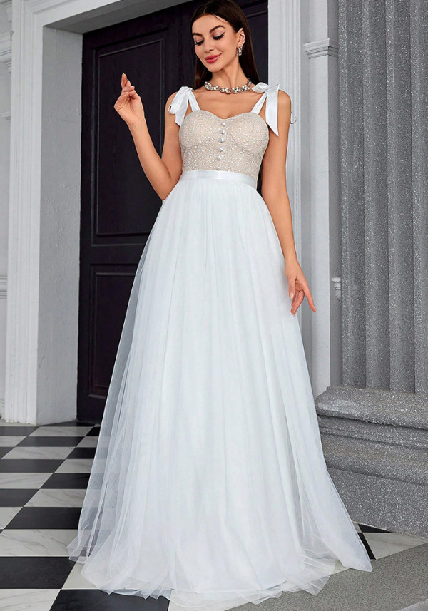 Women's Strapless Elegant Chic Patchwork Mesh Evening Dress