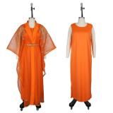 Women's African Plus Size Robe and Dress Solid Color Two-Piece Set