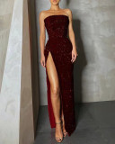Women's Sequin Sexy Strapless Slit Chic Dress