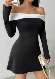Women's Autumn Winter Off Shoulder Bell Sleeve Long Sleeve Dress