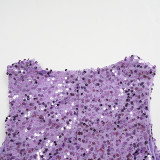 Women's African Fashion Sequin Sleeveless Dress Blazer Set