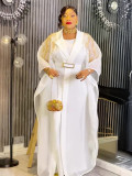 Women's African Plus Size Robe and Dress Solid Color Two-Piece Set