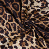 Women's Sexy Cut-Out Halter Neck Fuzzy Patchwork Leopard Print Nightclub Style Sleeveless Slim Bodycon Dress