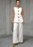 Women's Fashion Gold Button Vest and Pants Two-Piece Casual Suit