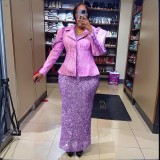 Women's African Fashion Sequin Sleeveless Dress Blazer Set