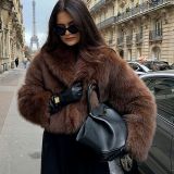 Women's Autumn Winter Short Fashion Faux Fur Plush Turndown Collar Coat