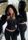 Women's Autumn Winter Casual Fuzzy Long Sleeve Letter Beaded Zip-Up Hoodies Joggers Two-Piece Pants Set