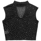 Women Sexy See-Through Mesh Beaded Top and Skirt Two-Piece Set