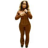 Women Casual Sexy Long-Sleeved Top and Bell Bottom Pant Two-Piece Set