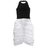 Women Halter Neck Backless Pleated Bodycon Dress