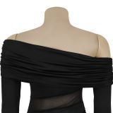 Women Sexy Strapless Long-Sleeve Slit Dress
