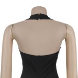 Women Halter Neck Backless Pleated Bodycon Dress