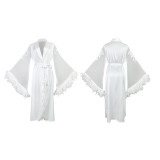 Women Feather Lace Patchwork Lounge Robe