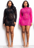 Women Sexy See-Through Mesh Beaded Dress